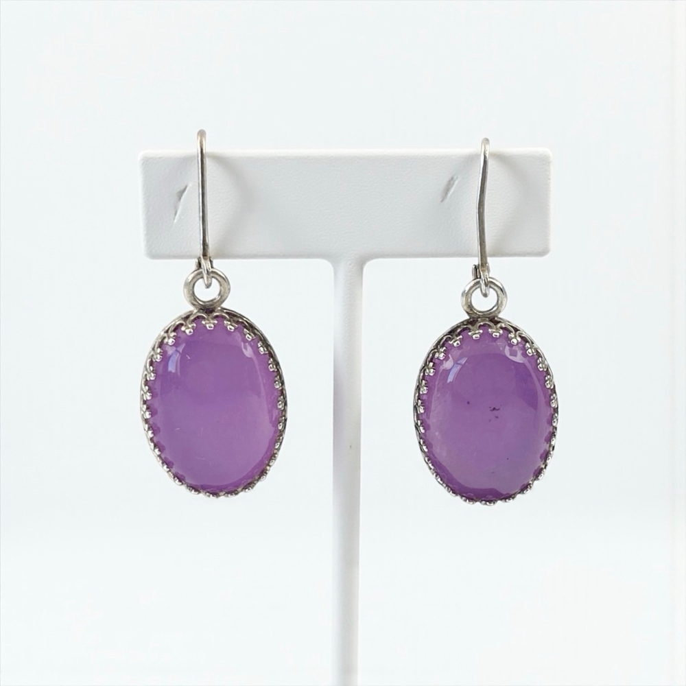 Purple Phosphosiderite Sterling Silver Oval Drop Earrings. Pierced Ears.